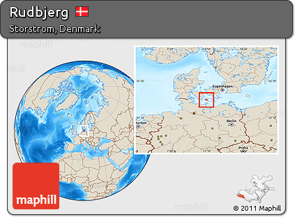 Shaded Relief Location Map of Rudbjerg, highlighted parent region