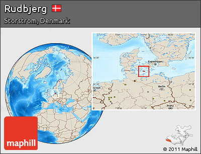 Shaded Relief Location Map of Rudbjerg, highlighted parent region