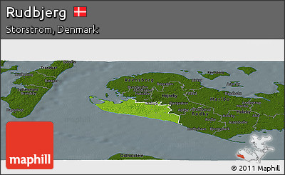 Physical Panoramic Map of Rudbjerg, darken