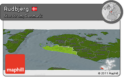 Physical Panoramic Map of Rudbjerg, darken