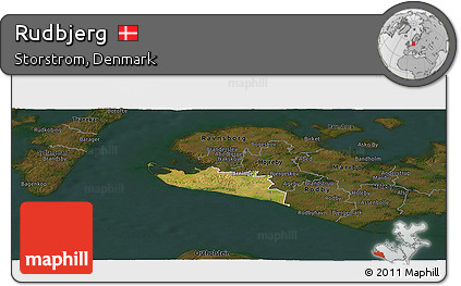 Satellite Panoramic Map of Rudbjerg, darken