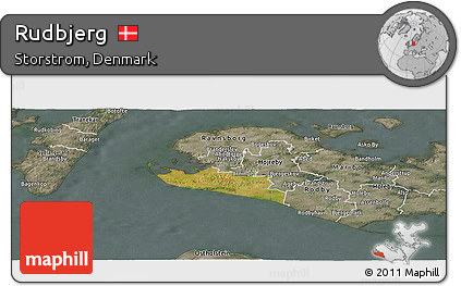 Satellite Panoramic Map of Rudbjerg, semi-desaturated