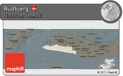 Shaded Relief Panoramic Map of Rudbjerg, darken