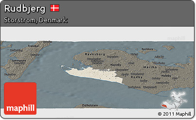 Shaded Relief Panoramic Map of Rudbjerg, darken