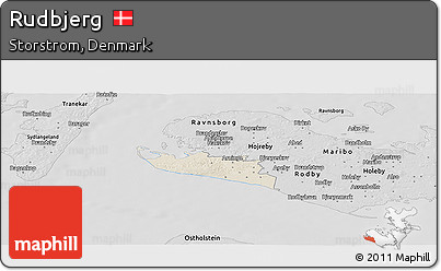 Shaded Relief Panoramic Map of Rudbjerg, desaturated