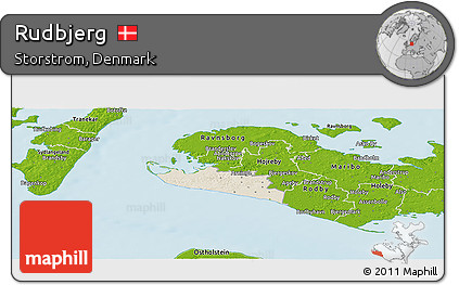 Shaded Relief Panoramic Map of Rudbjerg, physical outside