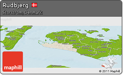 Shaded Relief Panoramic Map of Rudbjerg, physical outside