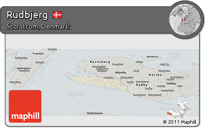 Shaded Relief Panoramic Map of Rudbjerg, semi-desaturated