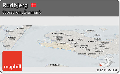 Shaded Relief Panoramic Map of Rudbjerg, semi-desaturated
