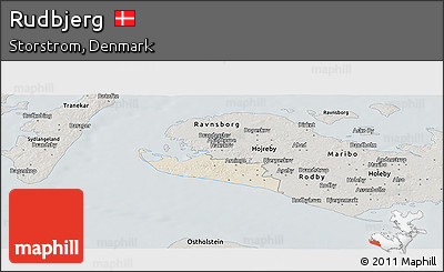 Shaded Relief Panoramic Map of Rudbjerg, semi-desaturated