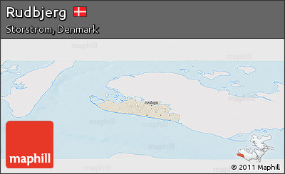 Shaded Relief Panoramic Map of Rudbjerg, single color outside
