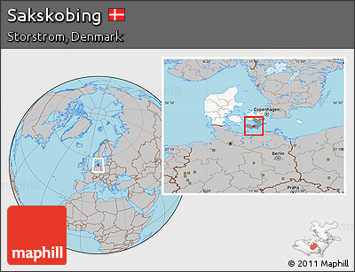 Gray Location Map of Sakskobing, highlighted country, highlighted parent region