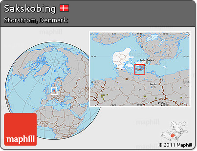 Gray Location Map of Sakskobing, highlighted country, highlighted parent region