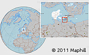 Gray Location Map of Sakskobing, highlighted country, highlighted parent region, hill shading