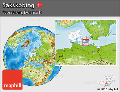 Physical Location Map of Sakskobing, highlighted country, highlighted parent region