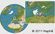 Satellite Location Map of Sakskobing, highlighted country, within the entire country
