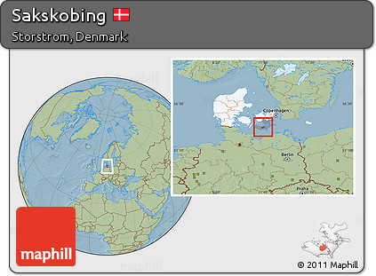 Savanna Style Location Map of Sakskobing, highlighted country, highlighted parent region, hill shading