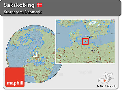 Savanna Style Location Map of Sakskobing, hill shading