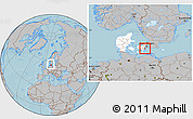 Gray Location Map of Stevns, highlighted country, within the entire country, hill shading