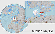 Gray Location Map of Stevns, highlighted country, highlighted parent region, within the entire country, hill shading