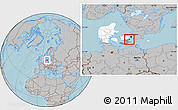 Gray Location Map of Stevns, highlighted country, highlighted parent region, hill shading