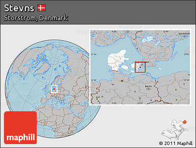 Gray Location Map of Stevns, highlighted country, hill shading