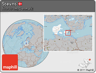 Gray Location Map of Stevns, highlighted country, hill shading