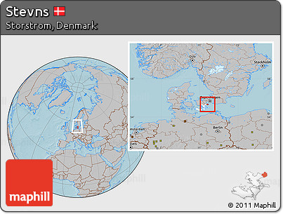 Gray Location Map of Stevns, highlighted parent region, within the entire country, hill shading