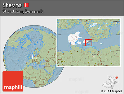 Savanna Style Location Map of Stevns, highlighted country, highlighted parent region, hill shading