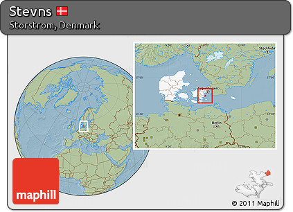 Savanna Style Location Map of Stevns, highlighted country, hill shading