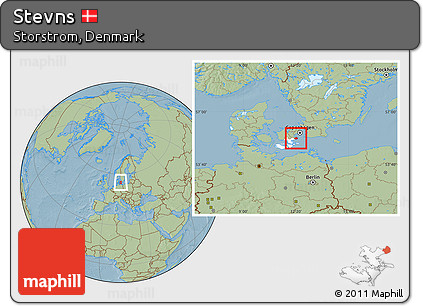 Savanna Style Location Map of Stevns, highlighted parent region, hill shading