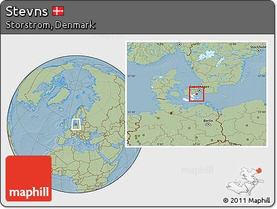 Savanna Style Location Map of Stevns, highlighted parent region, hill shading