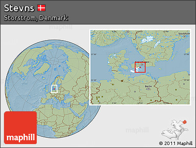 Savanna Style Location Map of Stevns, highlighted parent region, hill shading