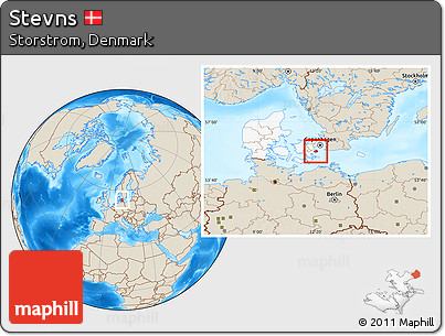 Shaded Relief Location Map of Stevns, highlighted country