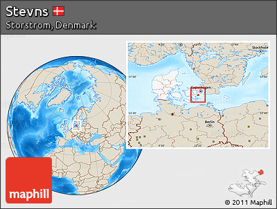 Shaded Relief Location Map of Stevns, highlighted country
