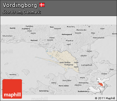 Shaded Relief 3D Map of Vordingborg, desaturated