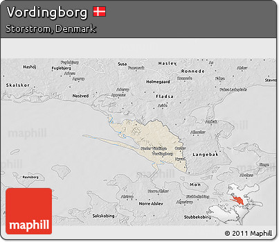 Shaded Relief 3D Map of Vordingborg, desaturated
