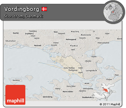 Shaded Relief 3D Map of Vordingborg, semi-desaturated