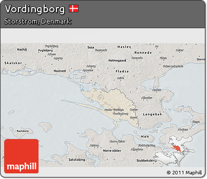 Shaded Relief 3D Map of Vordingborg, semi-desaturated
