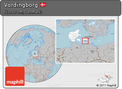 Gray Location Map of Vordingborg, highlighted country, hill shading