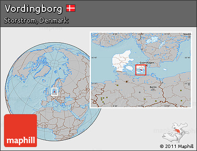 Gray Location Map of Vordingborg, highlighted country, hill shading