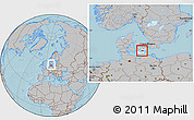 Gray Location Map of Vordingborg, highlighted parent region, within the entire country, hill shading