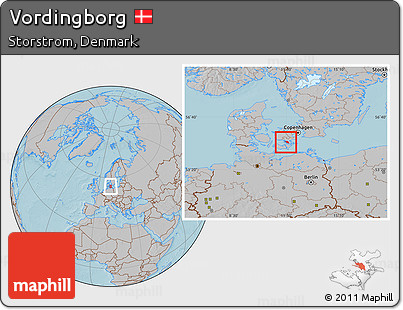 Gray Location Map of Vordingborg, hill shading