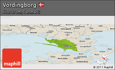 Physical Panoramic Map of Vordingborg, shaded relief outside