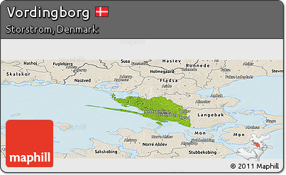 Physical Panoramic Map of Vordingborg, shaded relief outside
