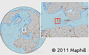 Gray Location Map of Jelling, within the entire country, hill shading