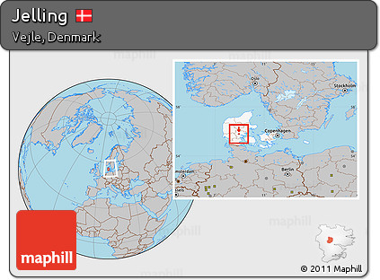 Gray Location Map of Jelling, highlighted country, within the entire country