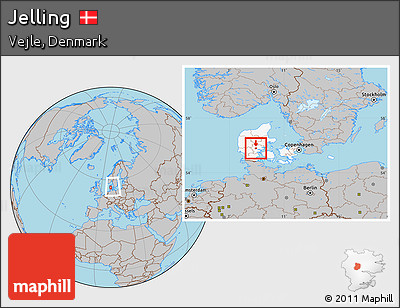 Gray Location Map of Jelling, highlighted country, within the entire country