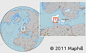 Gray Location Map of Jelling, highlighted country, within the entire country, hill shading