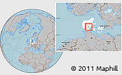 Gray Location Map of Jelling, highlighted country, hill shading